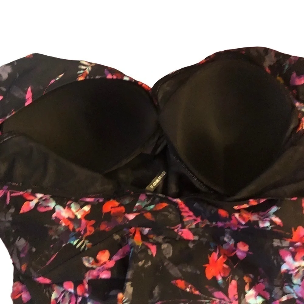 Torrid Floral Swimdress 6X/30 Black Coral Violet Halter Top Inner Bra Skirted